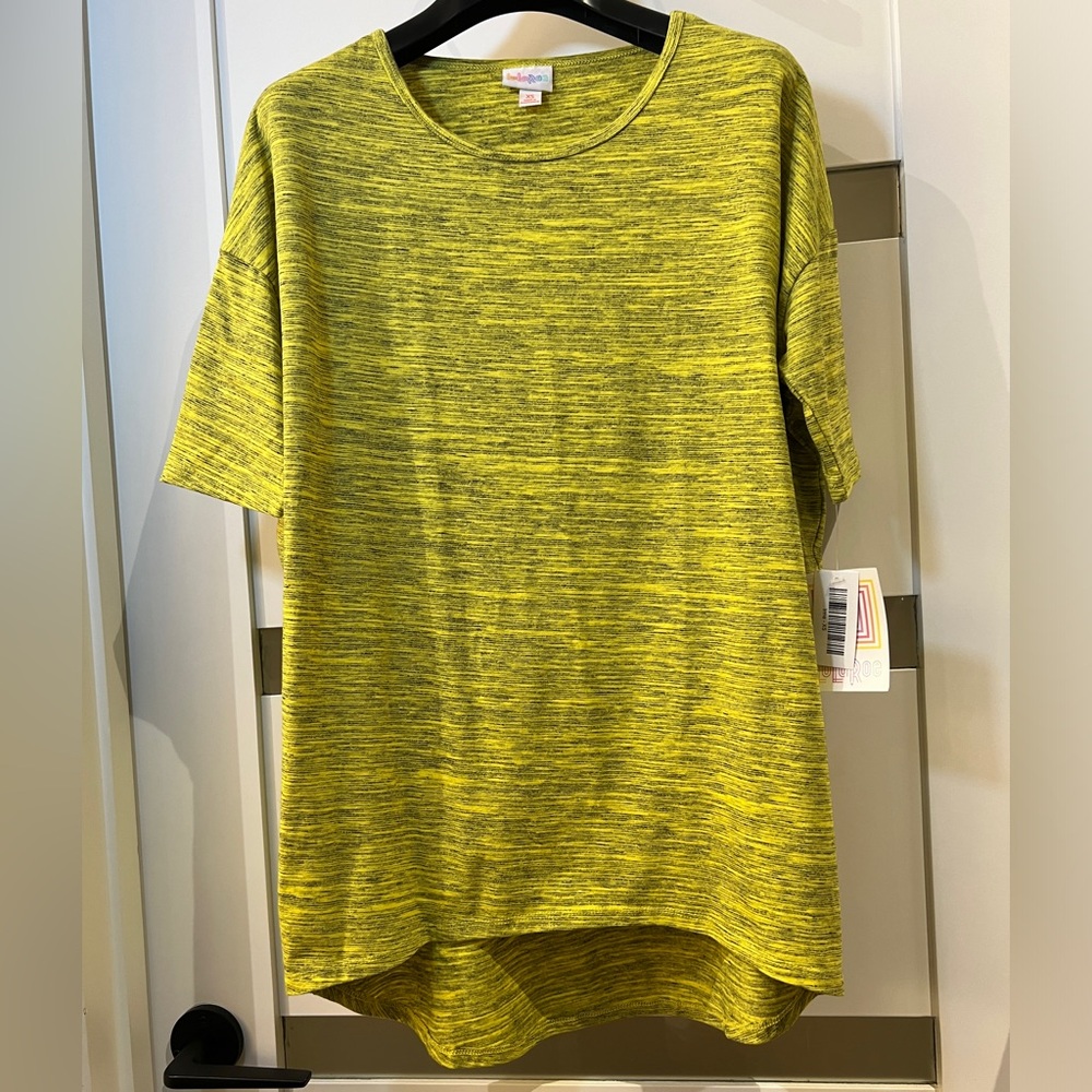 LuLaRoe Irma High Low Tunic Top Heather Yellow Gray Womens XS Oversized